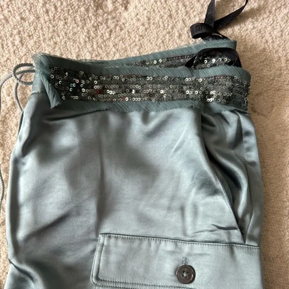 Anna Sui- NWT Teal Silk, Sequin and Velvet Cargo Pants - Picture 2 of 11